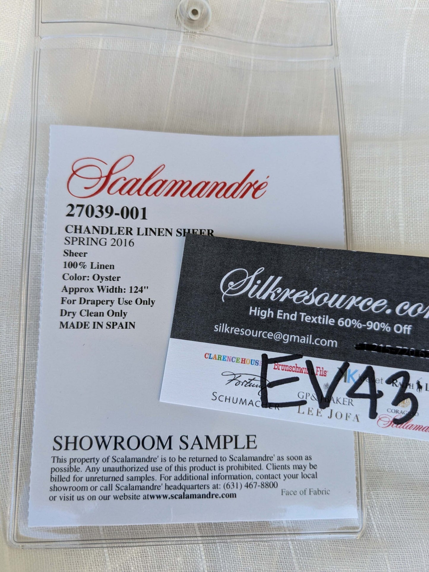 14 EV43 Sheers 2.4y x 55"w Scalamandre Chandler Linen Sheer Oyster Light Beige Stripe