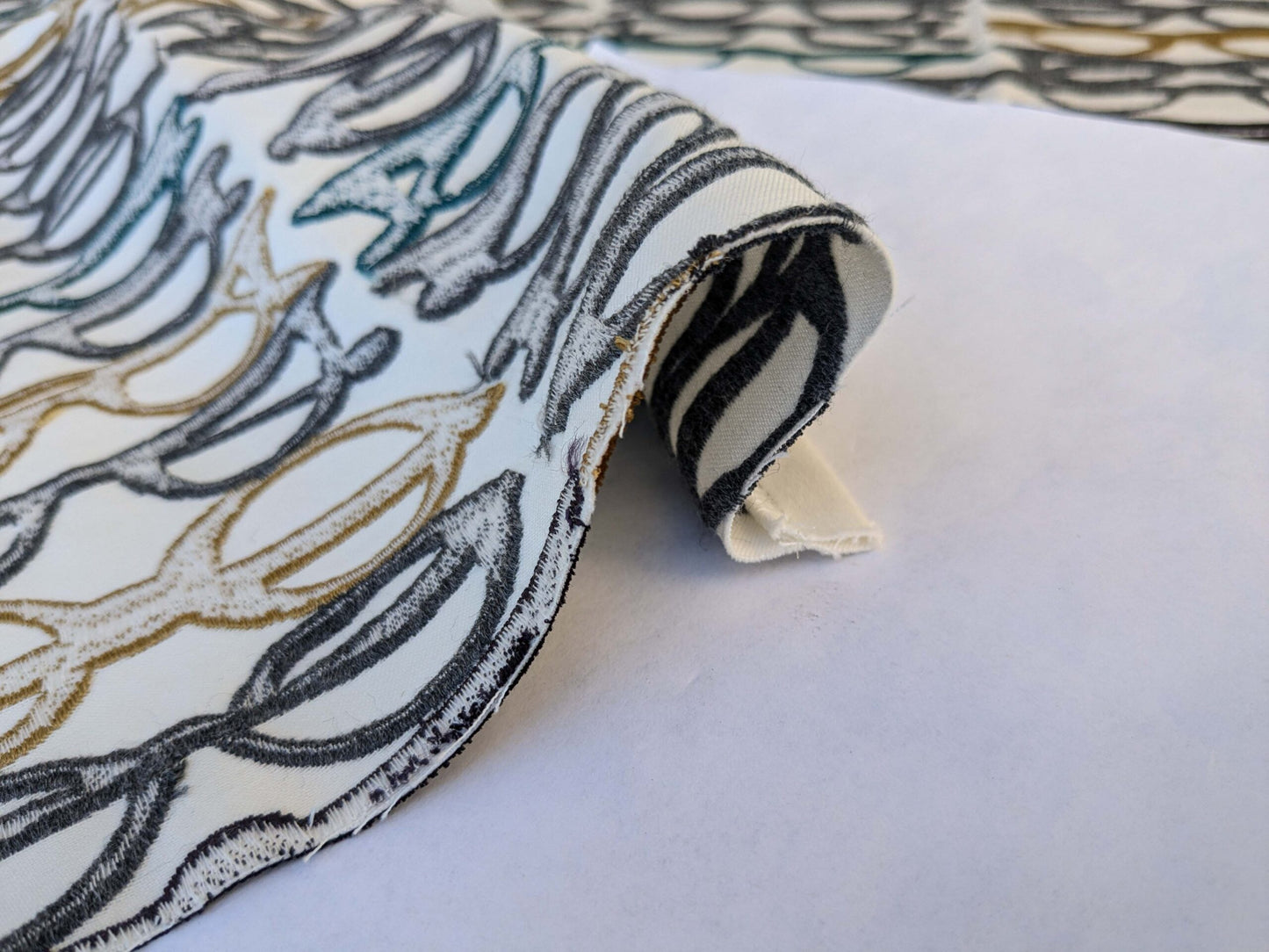 3 EV44 1.2y x 52"w Scalamandre Pop Art Black Tropical Vintage Gray Blue Black White Brown Art Deco Glasses Pattern Embroidery MSRP USD 640/y