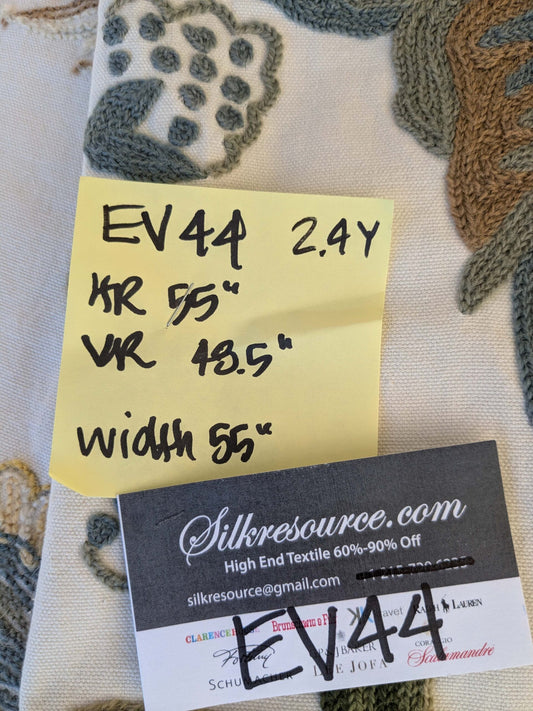12 EV44 2.4yd x 55"w Scalamandre Antoine Blue and White Wool Crewel on Cotton Embroidery MSRP USD 338/Y