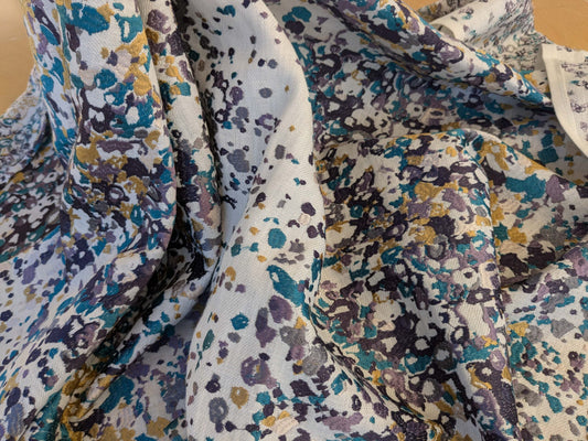 16 EV44 1.2yd x 53"w Scalamandre Abstract Brushed Blue yellow Gray and White Viscose Embroidery Texture