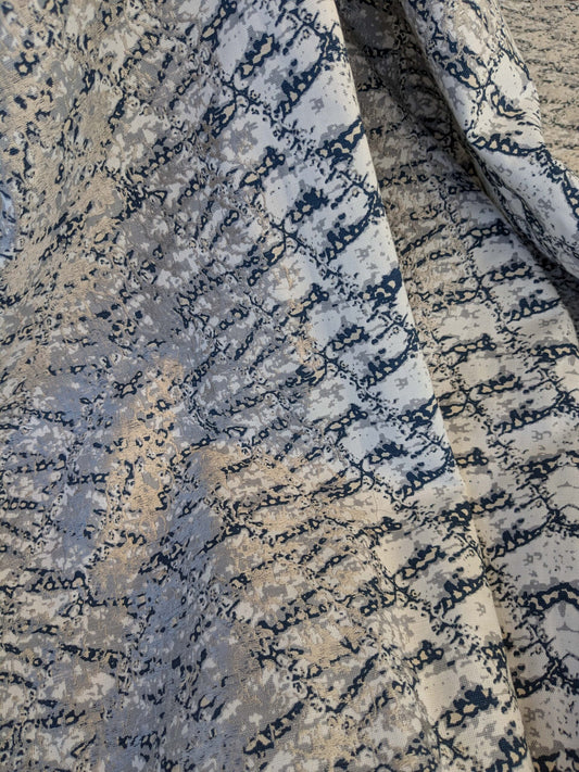 20 EV44 1.2yd x 51"w Scalamandre Komodo Modern Nature Carbon Gray Blue Beige Embroidery Print Abstract