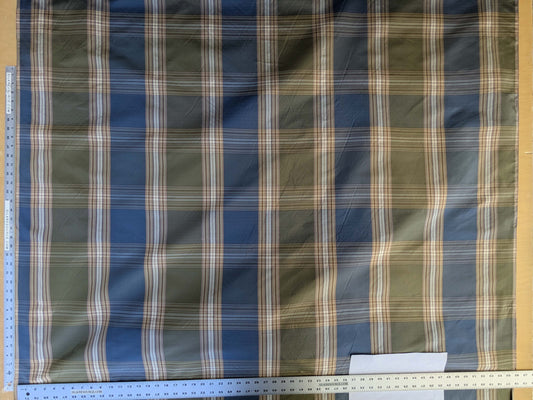 by yard Scalamandre Swan Plaid Silk Plaid Check Tartan Blue Neutral Silk Taffeta Crisp Multi MSRP USD156/y