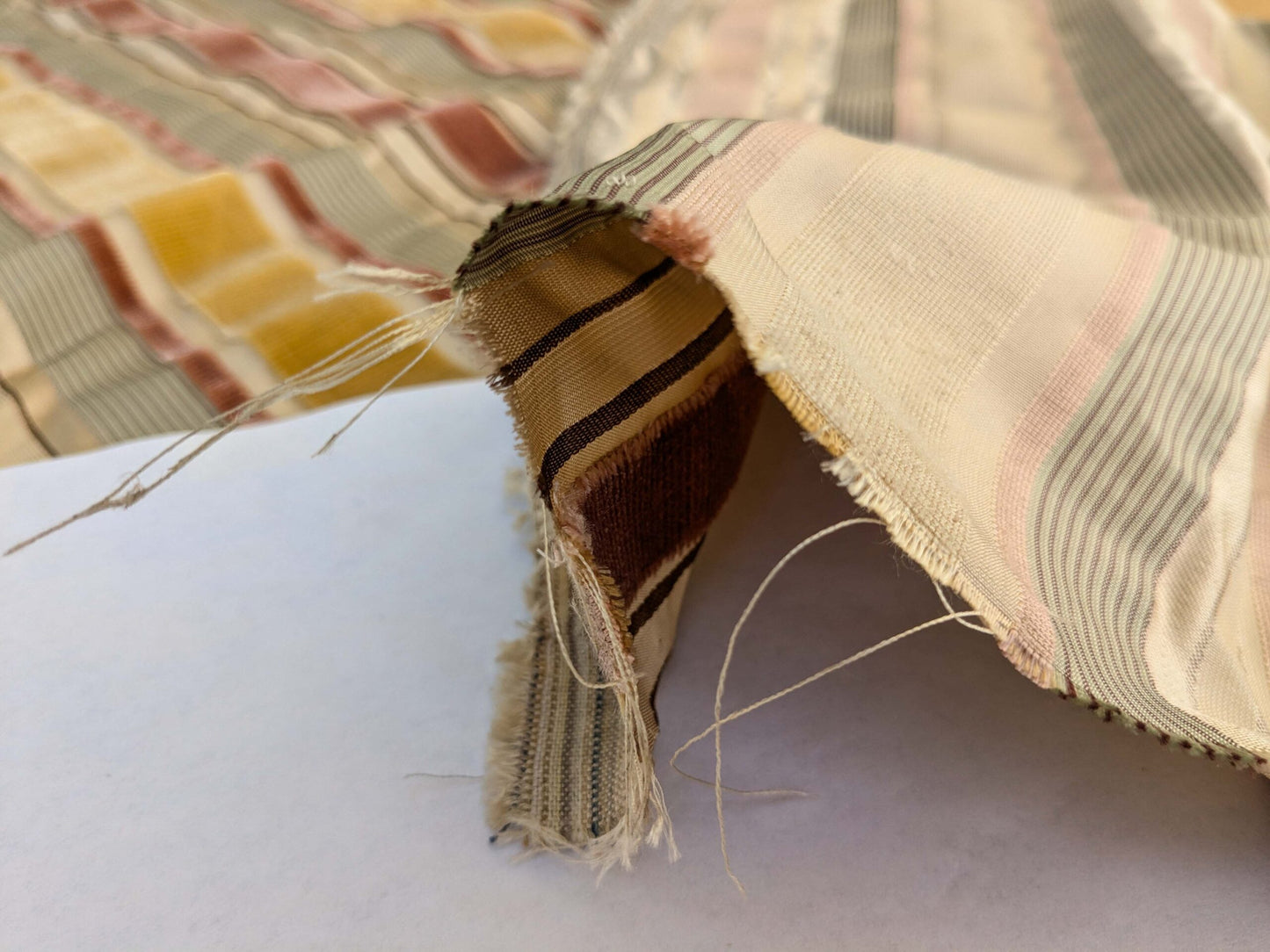 by yard Scalamandre Giacomo Silk Velvet Stripe Rose Yellow Decadent Silk Pile MSRP USD500/y