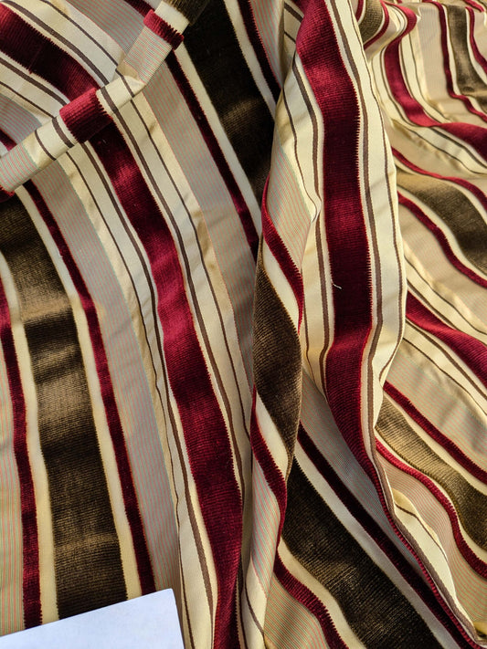by yard Scalamandre Giacomo Silk Velvet Stripe Burgundy Brown Decadent Silk Pile MSRP USD500/y