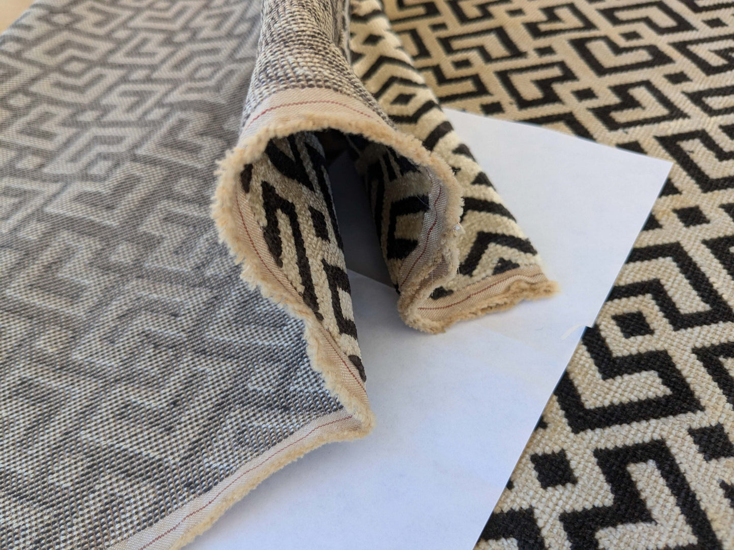 2.4 yard Scalamandre Colony Roma Raff Nero Beige Black Geometric Linen Velvet Geometric MSRP USD 300+/Y