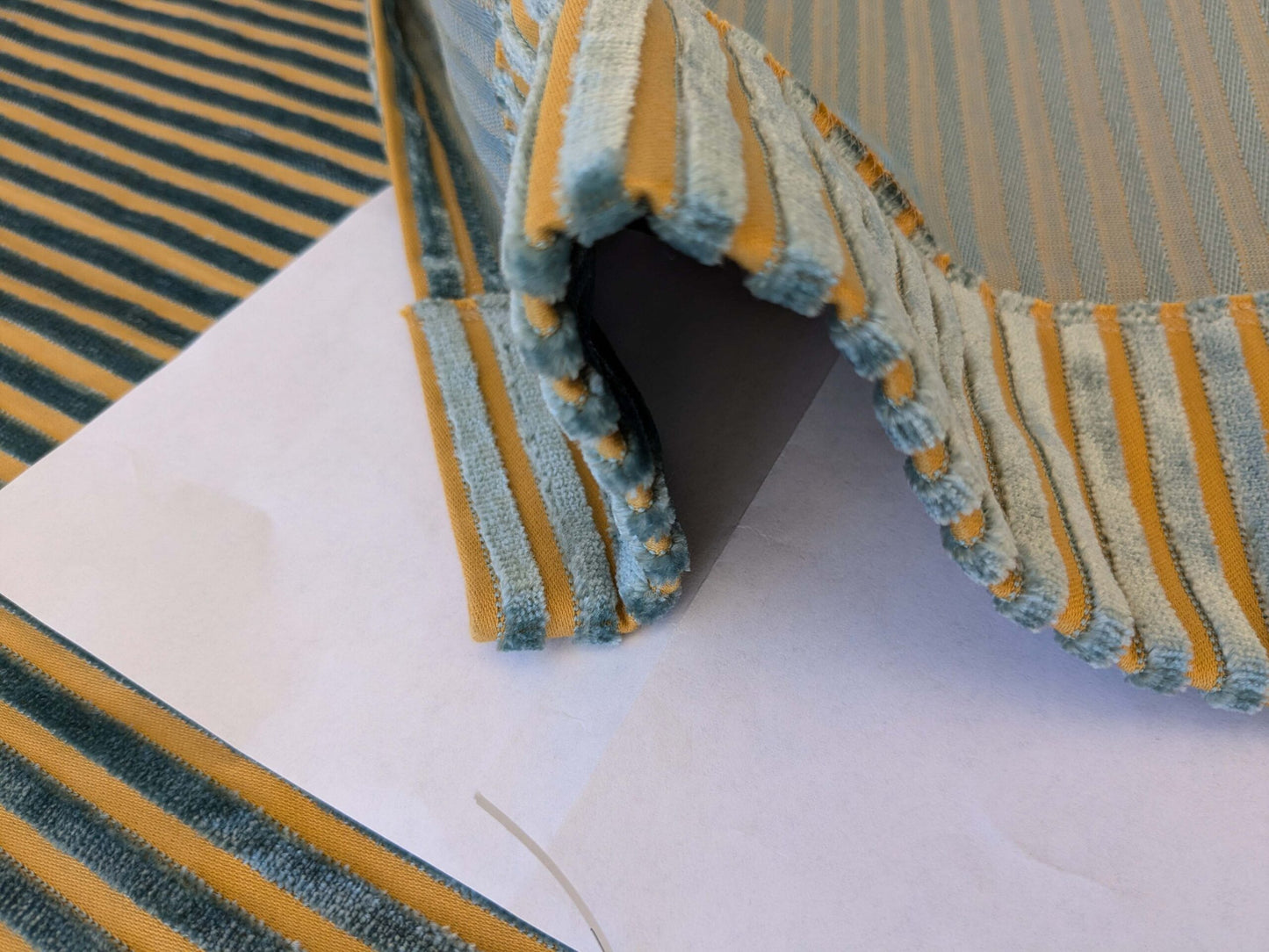 2.3yard Scalamandre Sofia Silk Velvet Stripe Blue and Gold Silk Pile Light Brown MSRP USD478/y