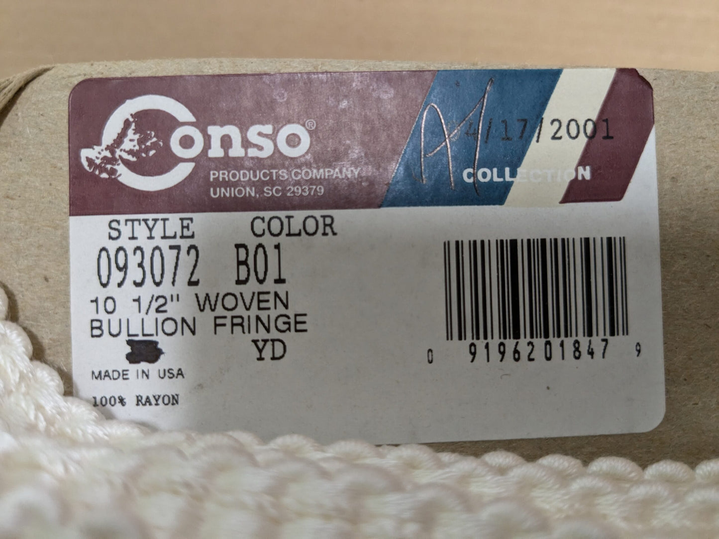 Scalamandre Conso 100% Rayon 093072-B01 (Trim Box B) Bullion Fringe Woven Rayon Long White by yard