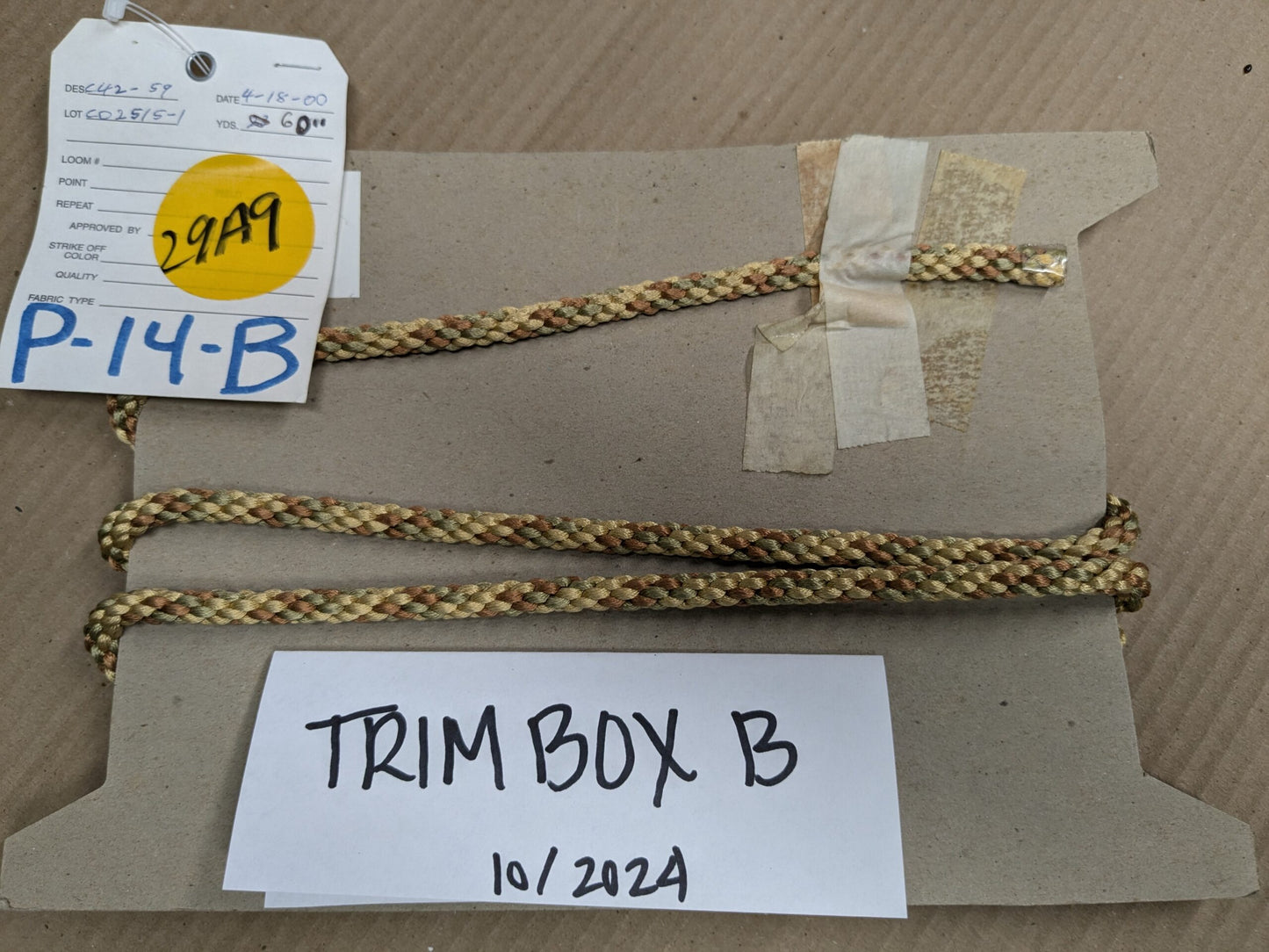 60 inches Scalamandre 100% Silk Rope Trim C42-59 (Trim Box B) Woven Green Brown Yellow