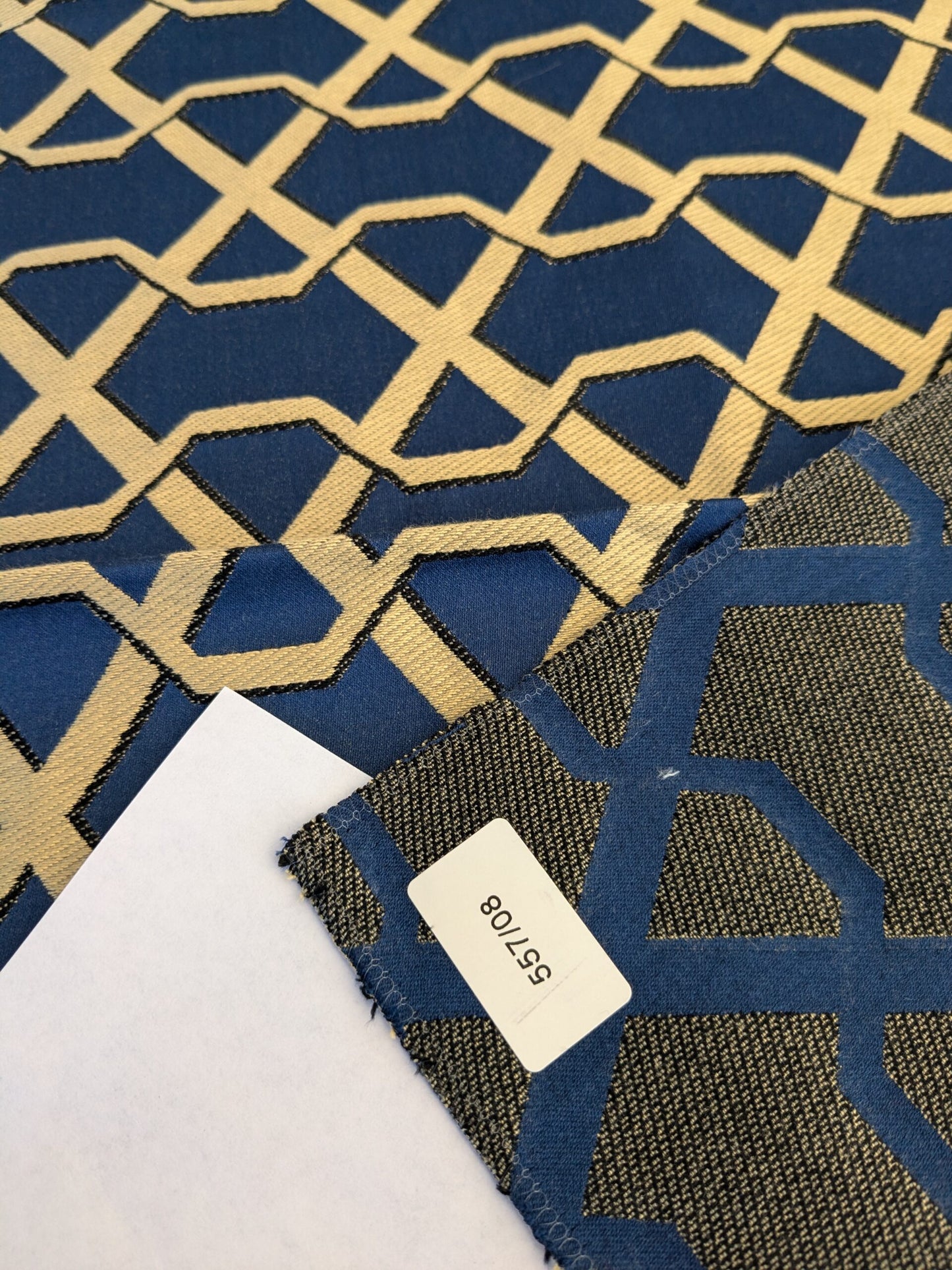 61 EV45 Square Scalamandre Lelievre Ribon Orient Blue Jacquard Diamond Ogee Fretwork Lattice Large Jacquard MSRP USD 300+/y