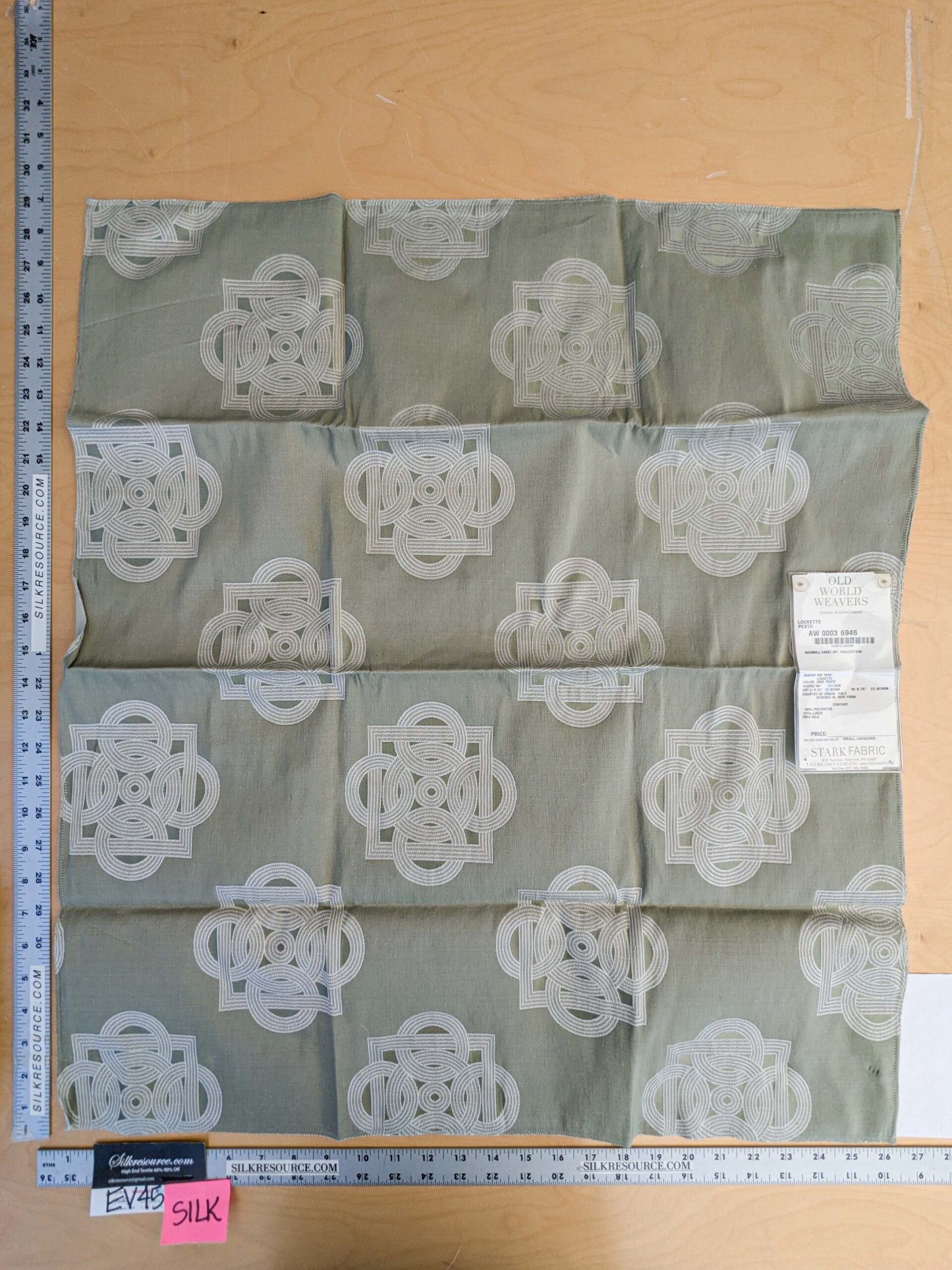 2 EV45 Silk Square 29" x 26" Scalamandre Old World Weaver Lockette Pesto Gray White Geometric Medallion Brown Small Jacquard