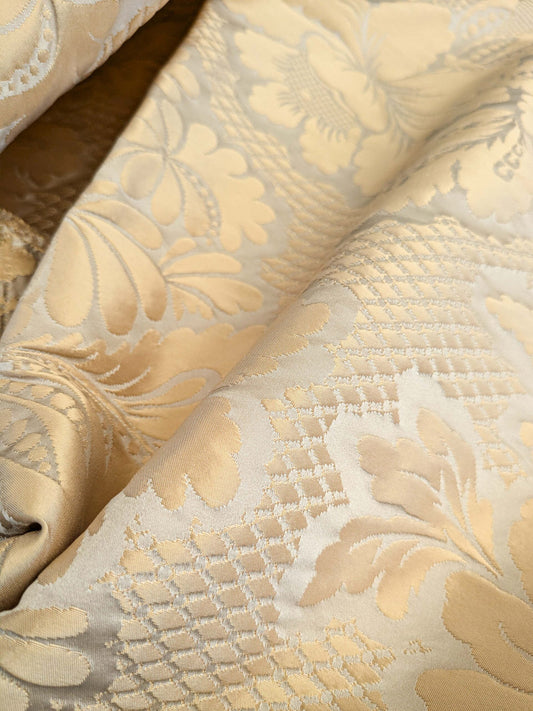 4 EV45 Silk Square 24" x 24" Tassinari and Chatel Volanges Dore Beige Damask Floral Historic MSRP USD1414/y