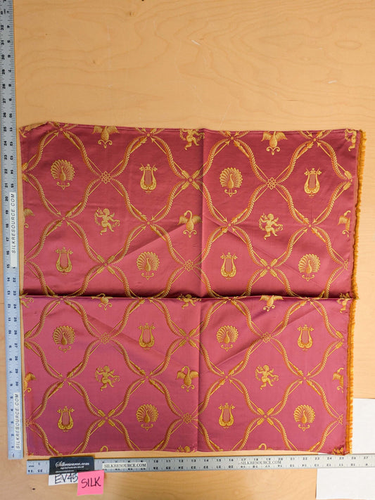 20 EV45 Silk Square 25" x 25" Lelievre Paris Lampas Suchet Red Gold Bird Animal Diamond Ogee Historic