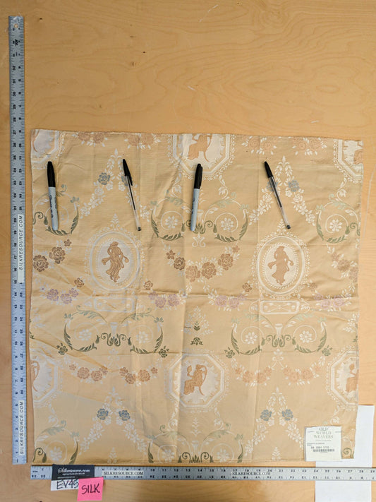 23 EV45 Silk Square 27" x 27" Scalamandre Old World Weavers Operato Classico Gold Beige Floral Figurative Historical Stains