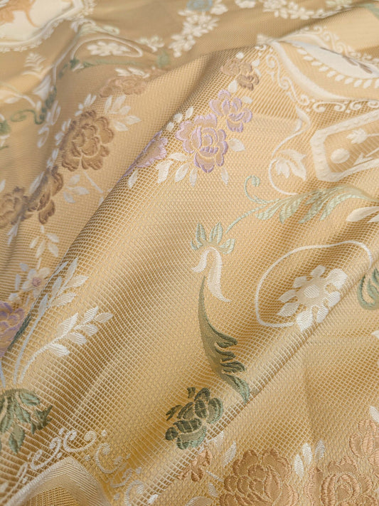 23 EV45 Silk Square 27" x 27" Scalamandre Old World Weavers Operato Classico Gold Beige Floral Figurative Historical Stains