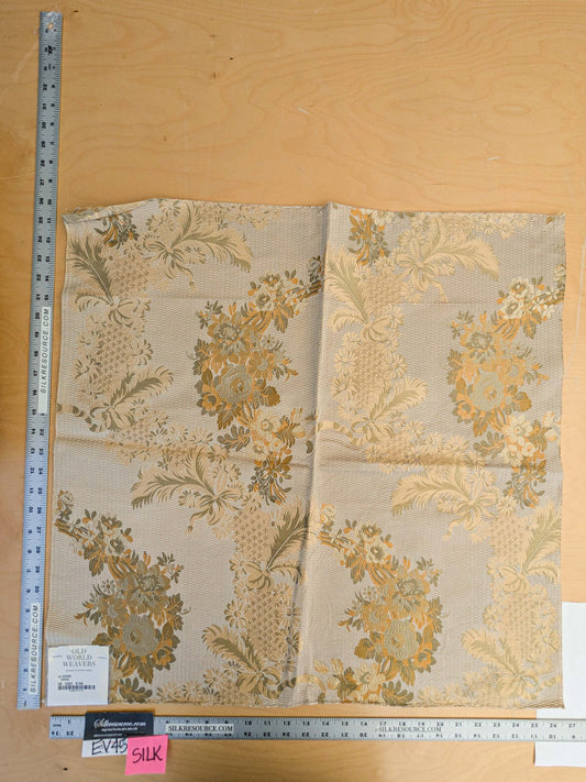 26 EV45 Silk Blend Square 25" x 26" Scalamandre Old World Weavers La Verne Topaz Gold Beige Silk Lampas MSRP USD434/y Cotton Floral MSRP USD434/y