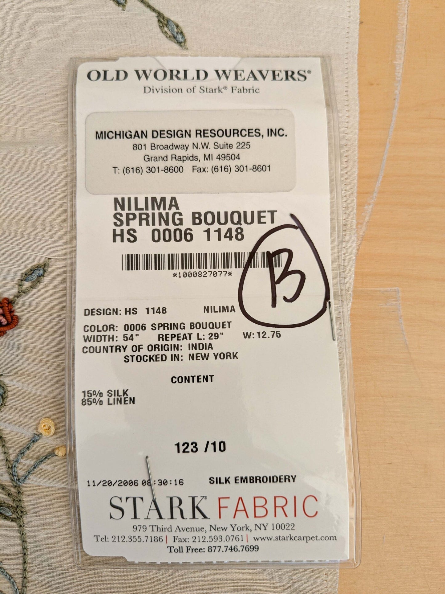 29 EV45 Silk Blend Square 25" x 27" Scalamandre Old World Weavers Nilima Spring Boquet Delicate Floral Vine Linen Silk Embroidery - Piece B