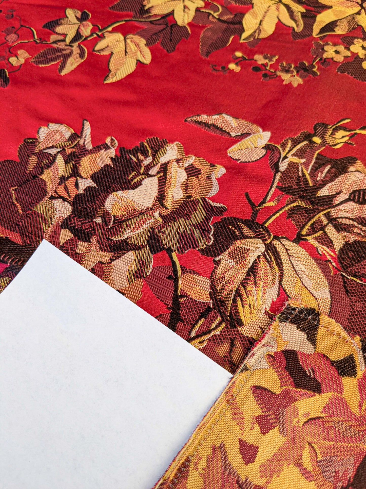 33 EV45 Silk Square 21" x 25" Tassinari and Chatel Offenbach Red Gold Botanical Foliage Historic MSRP USD 1766/y