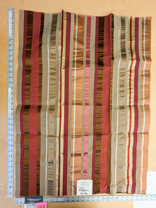 35 EV45 Silk Blend Square 36" x 26" Tosca Stripe Berry Taupe Red Brown Silk Stripe Satin