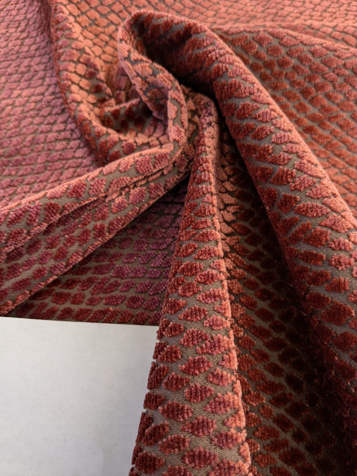 2 EV46 Velvet Square Scalamandre Iguana Red Small Scale Silk Cotton Jacquard Velvet MSRP USD800+/y