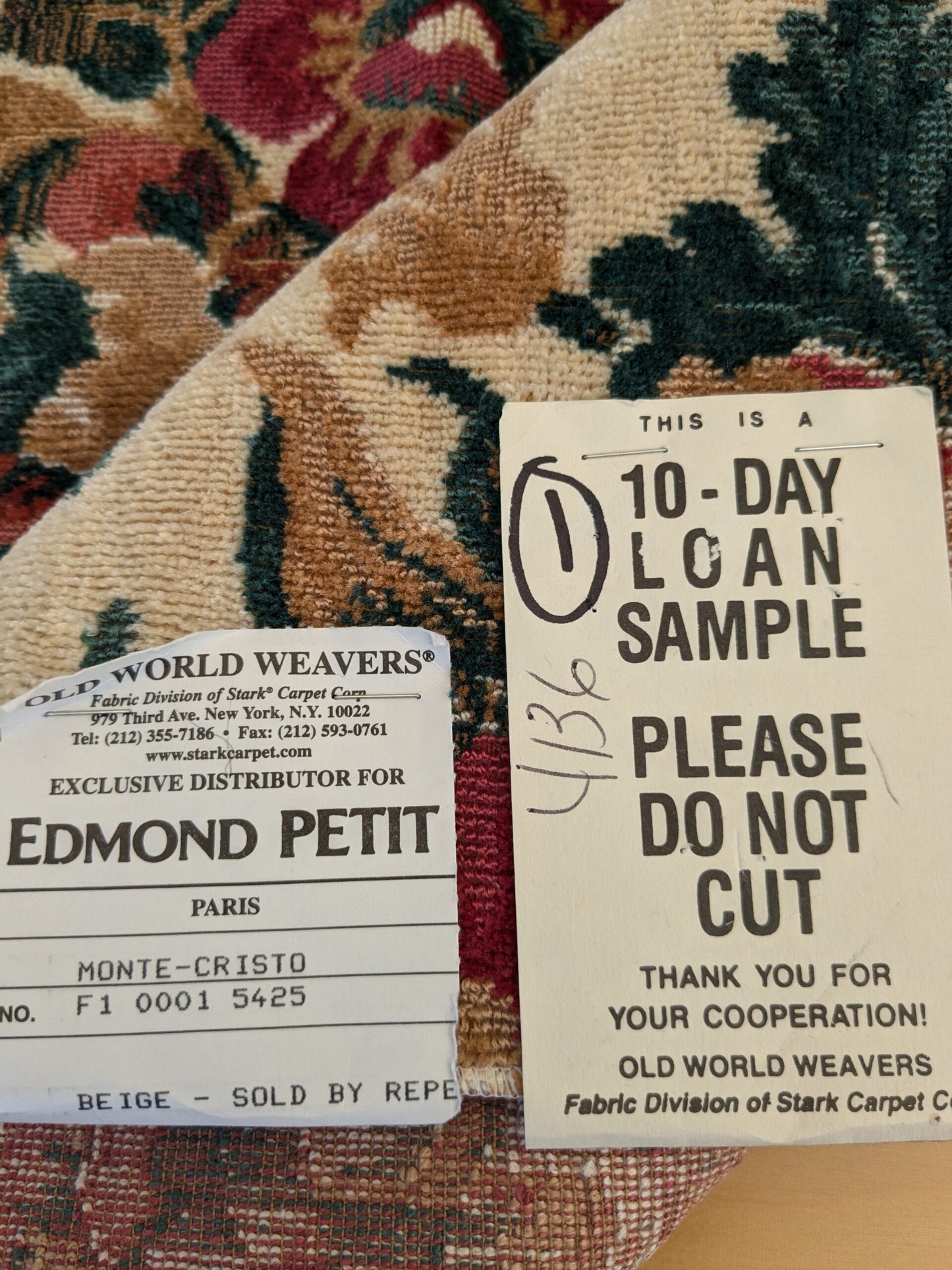 22 EV46 Velvet Square 24"x 25" Scalamandre Edmon Petit Old World Weavers Monte Cristo Cotton Floral Botanical