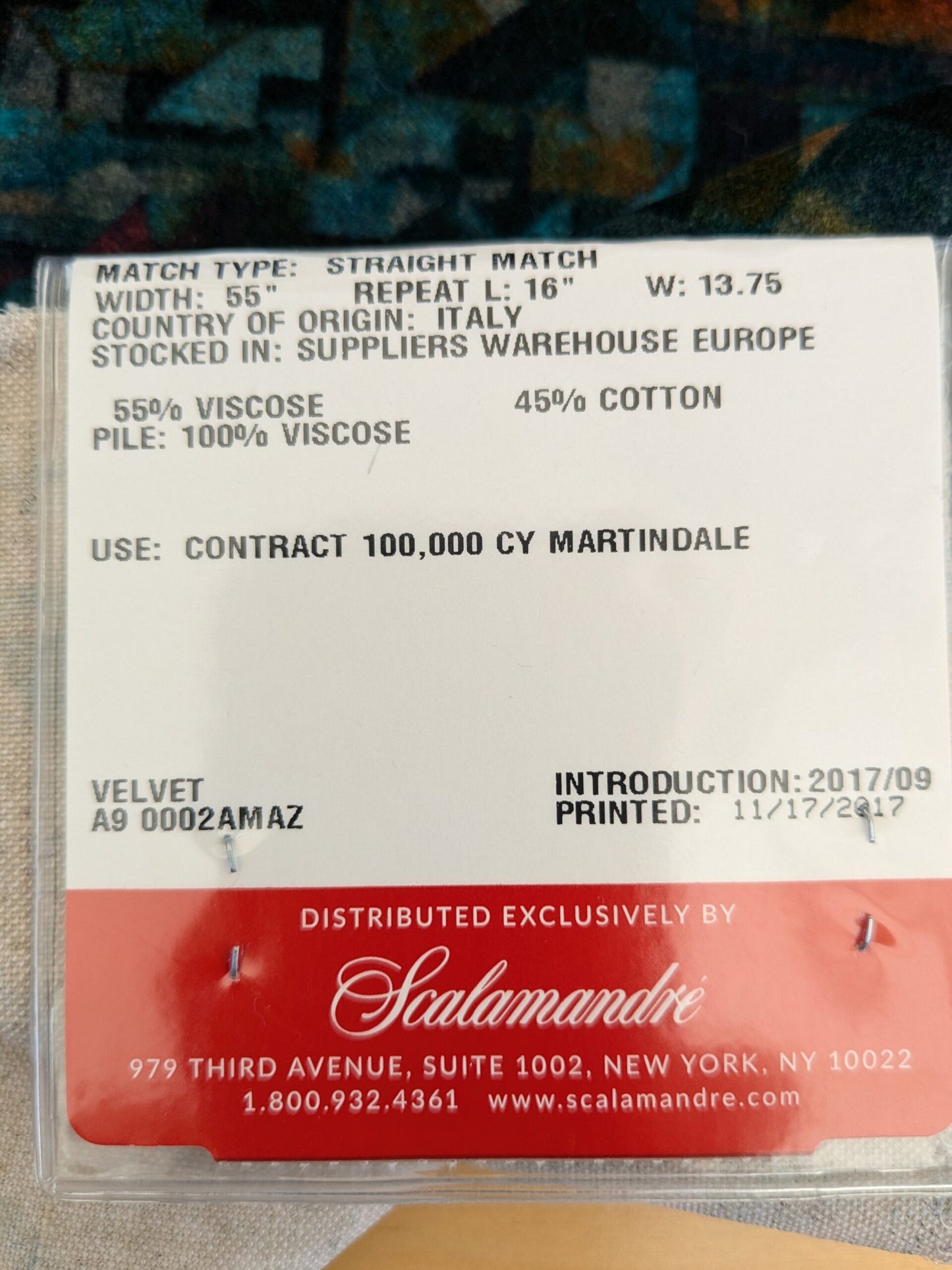 43 EV46 Velvet Square 26"x27" Scalamandre Amazink Velvet Porto Passion Abstract Art Deco Blue