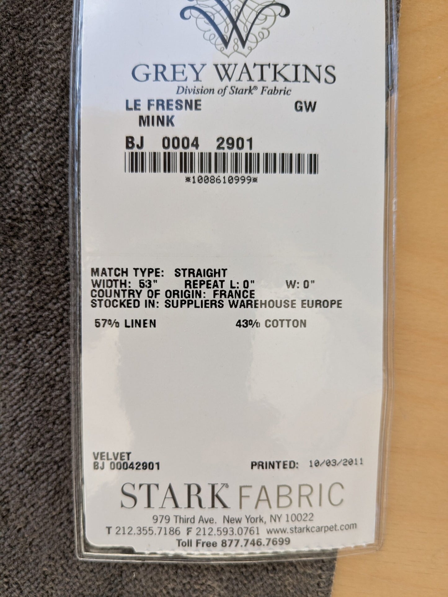 63 EV46 Velvet Square 12" x 26" Scalamandre Grey Watkins Le Fresne Mink Linen Velvet Solid Brown