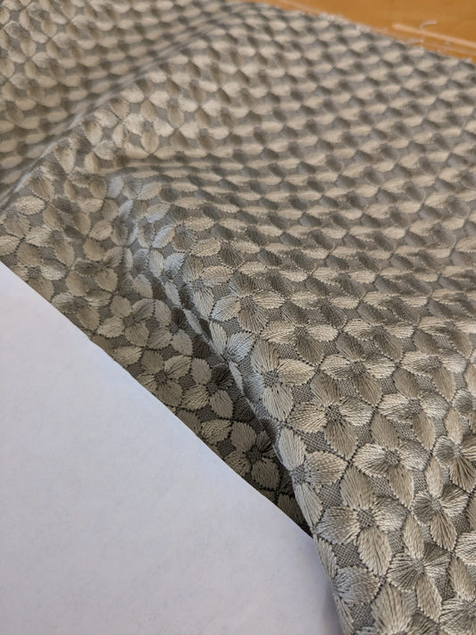 45 EV47 Square Scalamandre Gray Small Scale Texture Floral Embroidery 13" x 55"