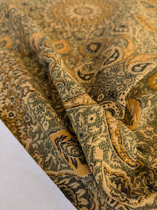 53 EV47 Square Scalamandre Grey Watkins Bessarabia Reseda Green Gold Arabic Brocade Paisley MSRP USD 264/Y 25"x 25"