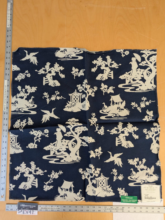 62 EV47 Square Scalamandre LILY POND Indigo Deep Blue and White Outdoors Bird/ Animal Chinoiserie 26"x26"