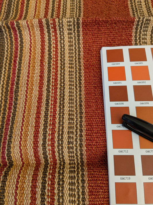 69 EV47 Square Scalamandre Grey Watkins Missouri Stripe Rust Orange Red Brown Jute Cotton