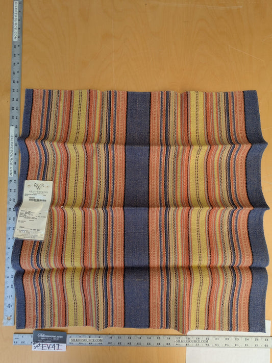 70 EV47 Square Scalamandre Grey Watkins Missouri Stripe Blue Orange Yellow Jute Cotton