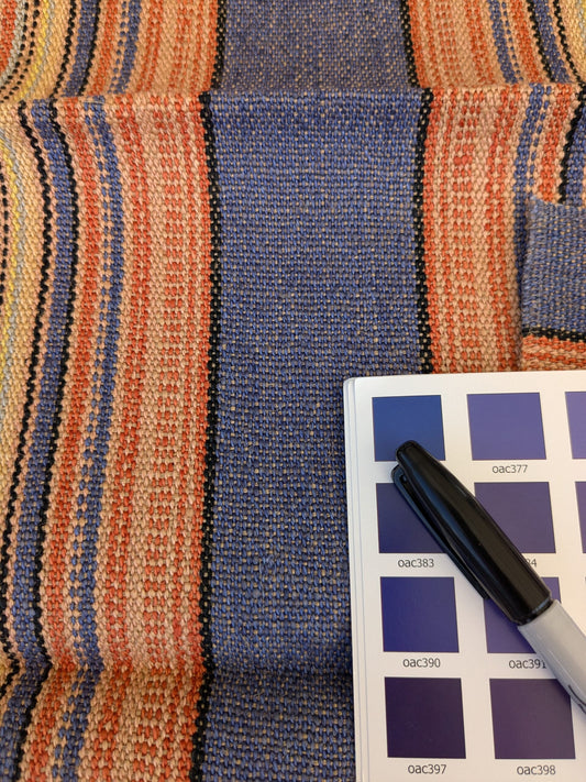 70 EV47 Square Scalamandre Grey Watkins Missouri Stripe Blue Orange Yellow Jute Cotton