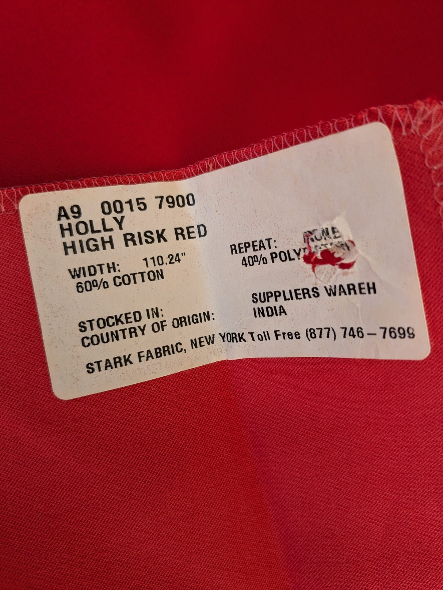 80 EV47 Square Scalamandre Holly High Risk Red Cotton Polyester Plain Solid 26"x26"