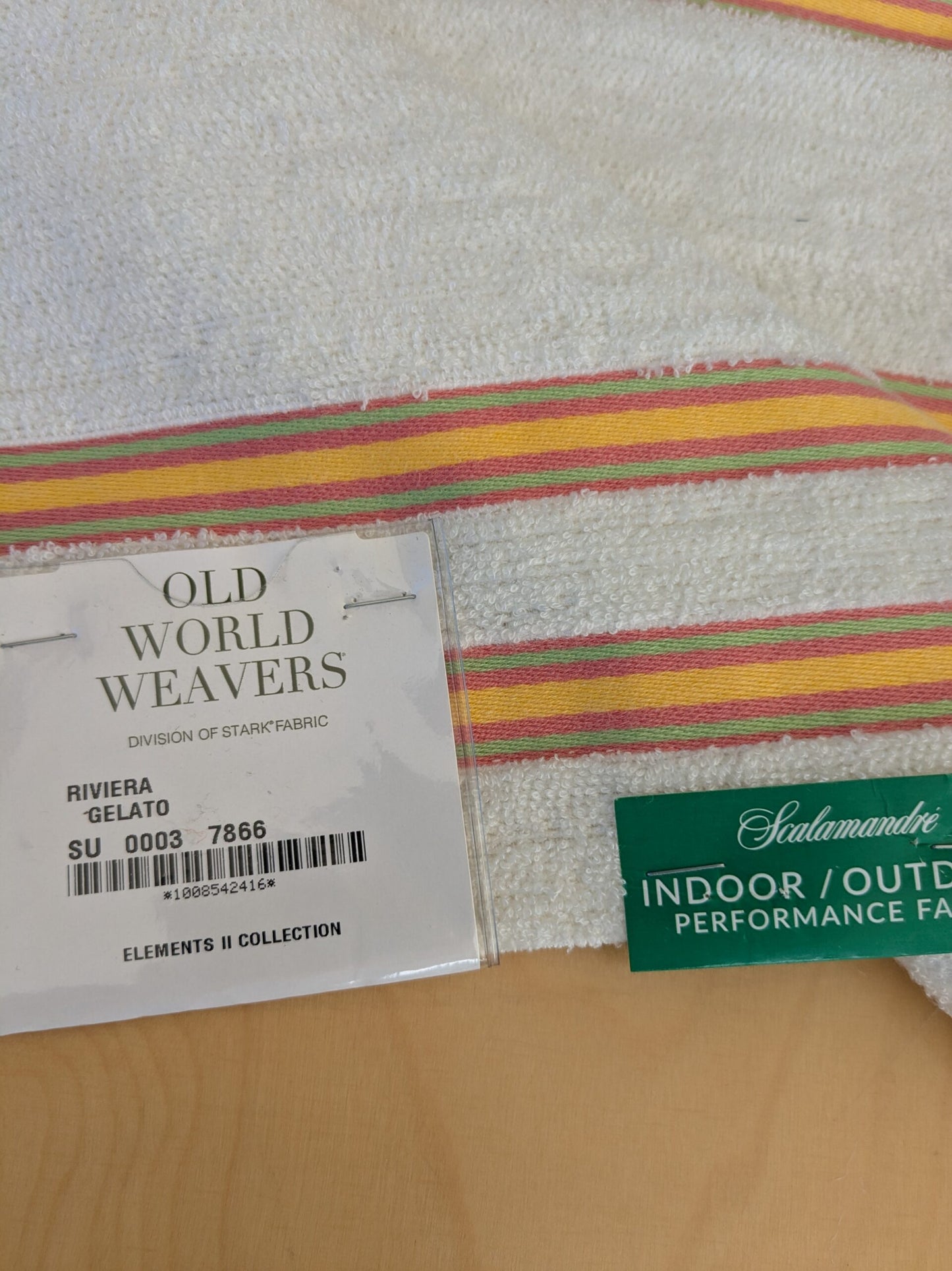 87 EV47 Square Scalamandre Old World Weavers Riviera Gelato Pink Green Yellow White Horizontal Stripe Outdoor