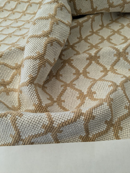 136 EV47 Square Silk Scalamandre Dot Diamond Ogee Brown Cream White - With Corner Cut