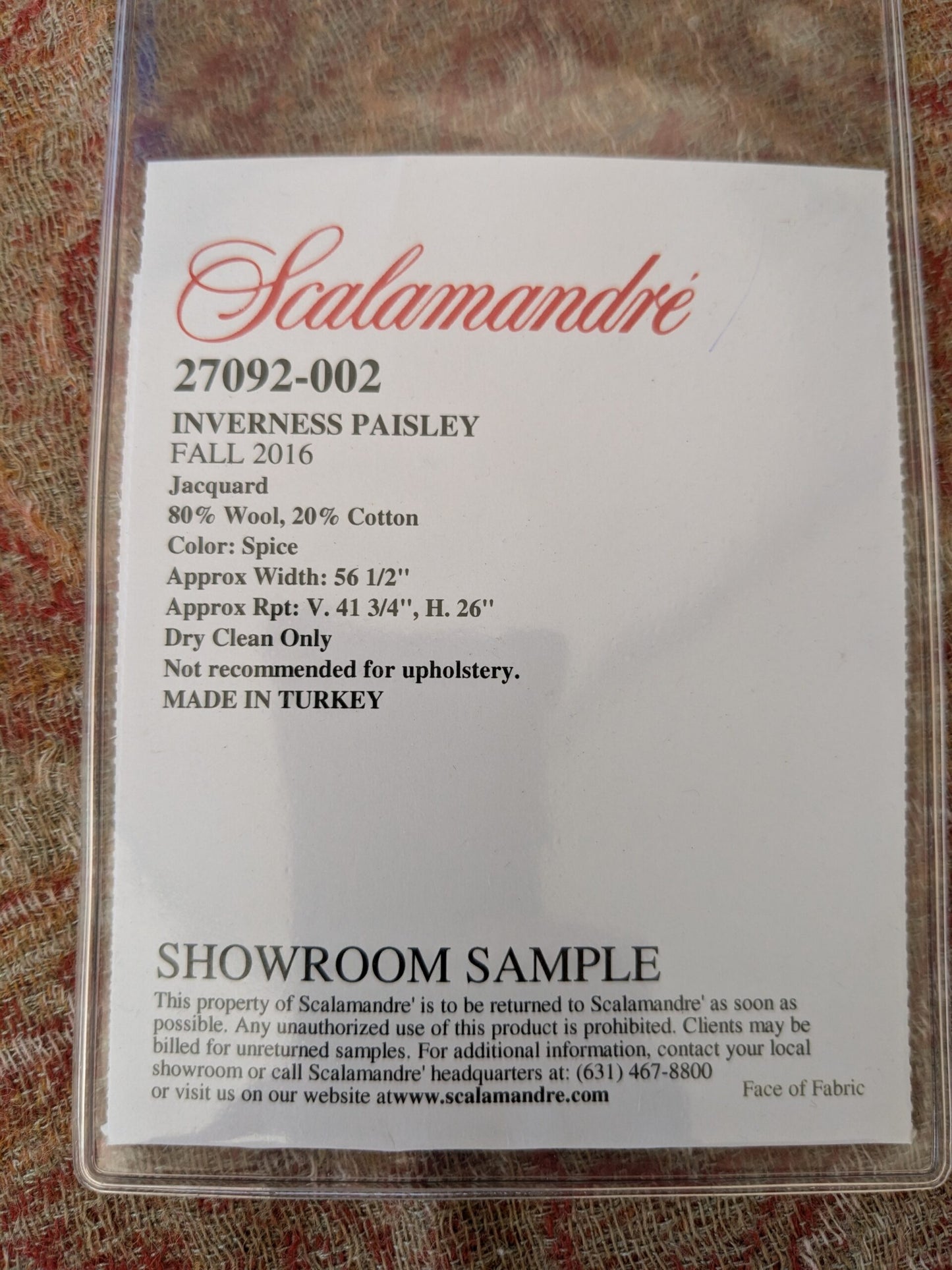 105 EV47 Square Scalamandre Inverness Paisley Spice Red Jacquard Soft Wool Paisley Cotton MSRP USD 210/y