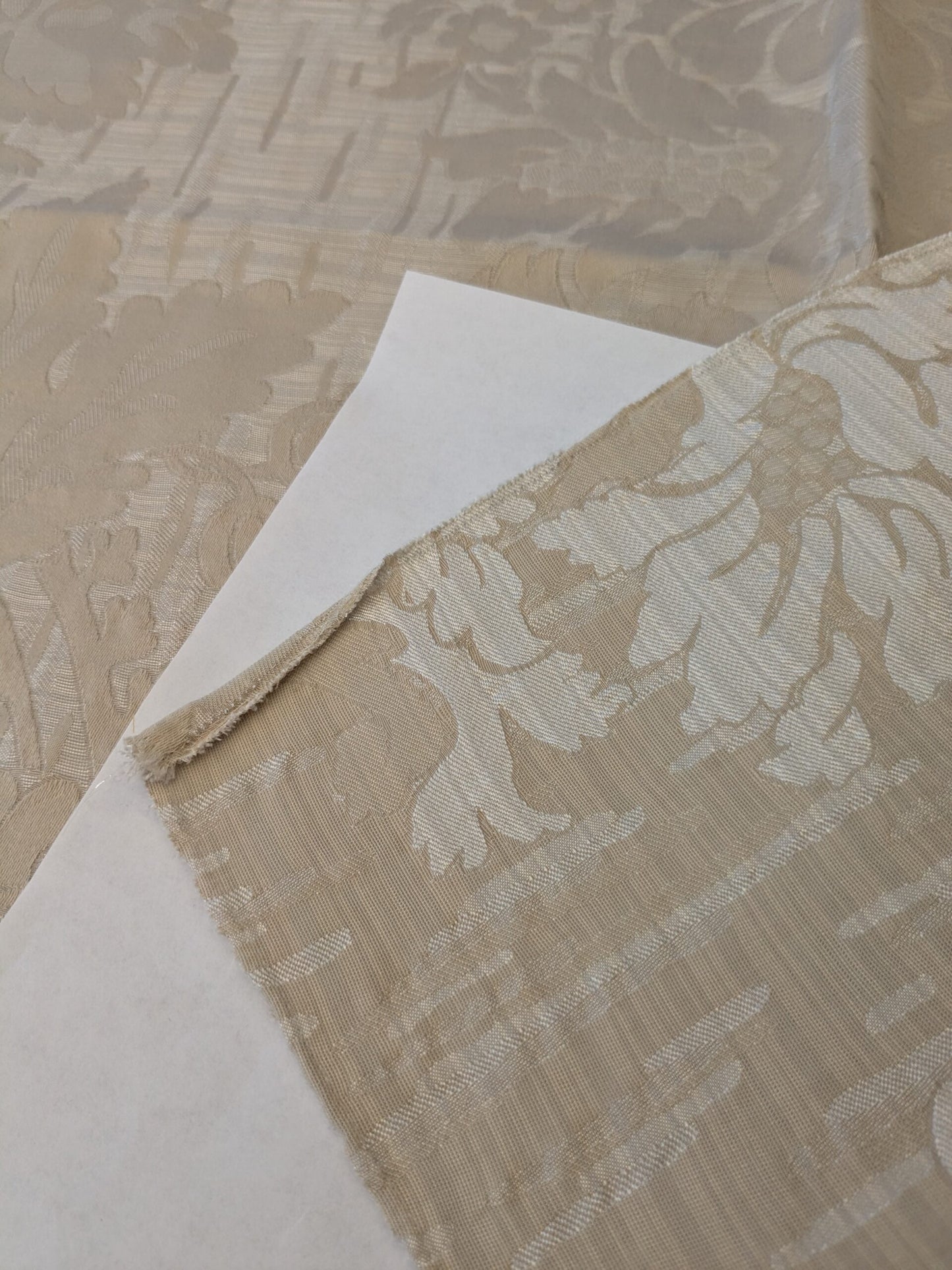 113 EV47 Square Scalamandre Colony Fabrics Villa Ada Beige Damask Floral Foliage Jacquard Cotton Viscose