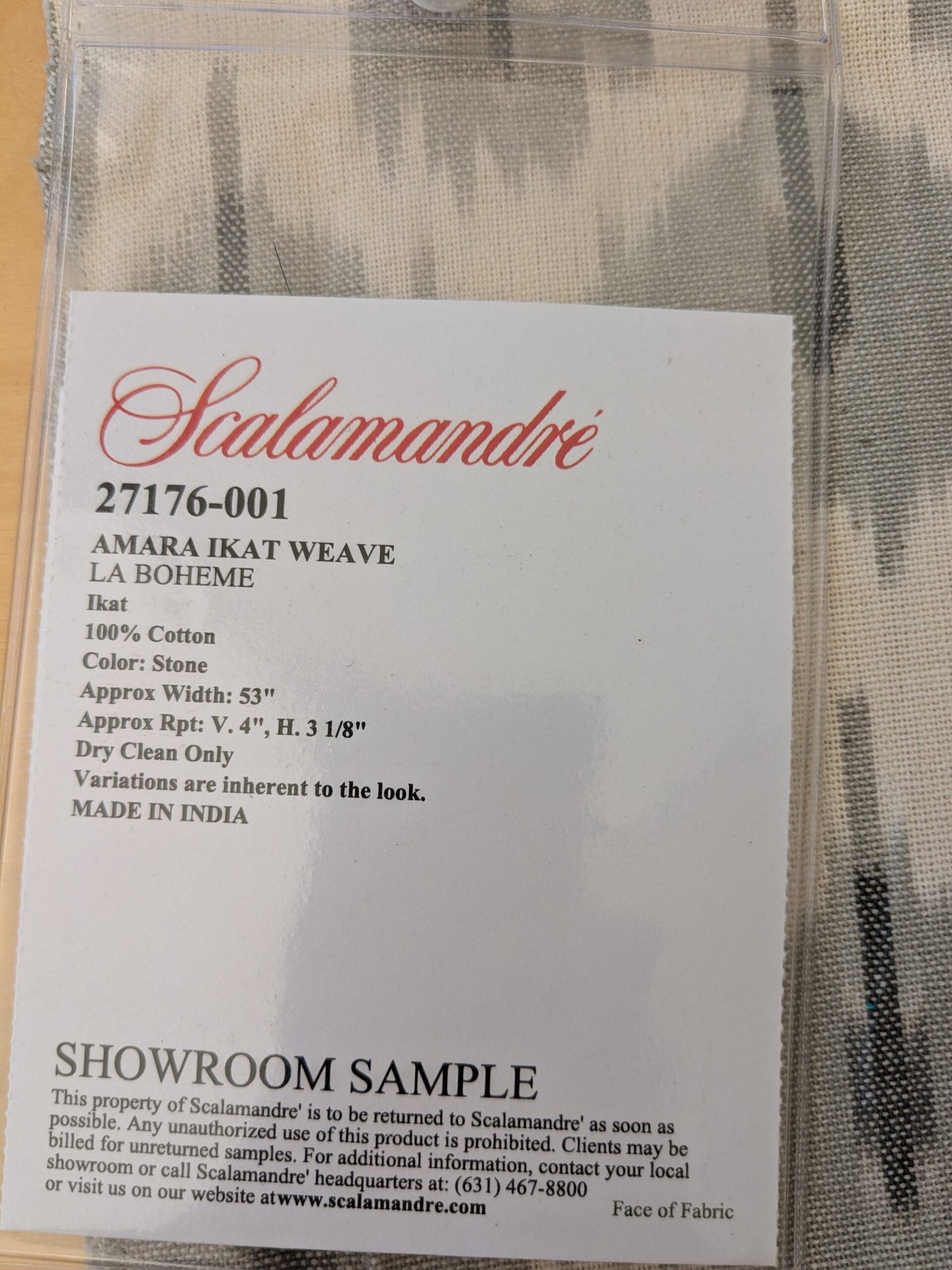 119 EV47 Square Scalamandre Amara Ikat Weave Stone Gray Cotton Hand Woven MSRP USD 150/Y