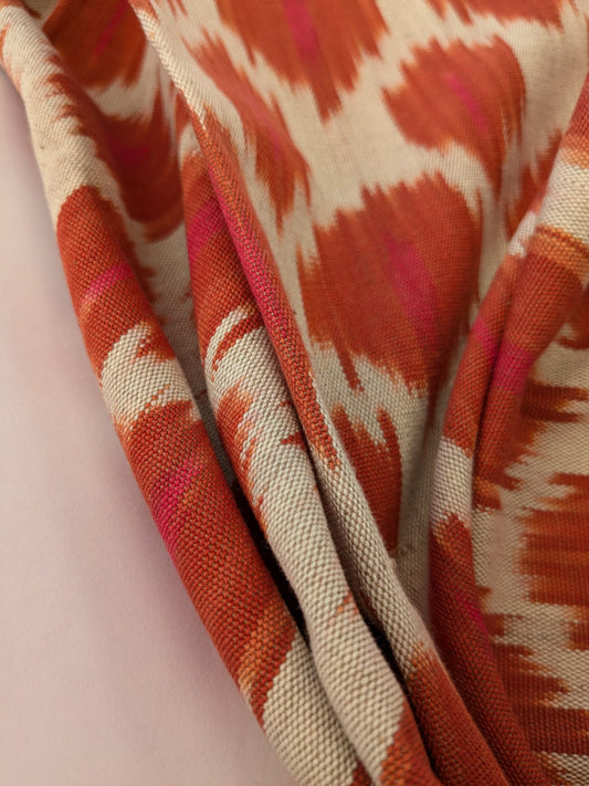 120 EV47 Square Scalamandre Amara Ikat Weave Sunset Red White Cotton Hand Woven MSRP USD 150/Y