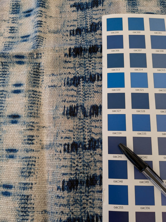 128 EV47 Square Scalamandre Nebula-Gx Indigo Blue White Woven Abstract Stripe Ikat MSRP USD364/y 26" x 26"