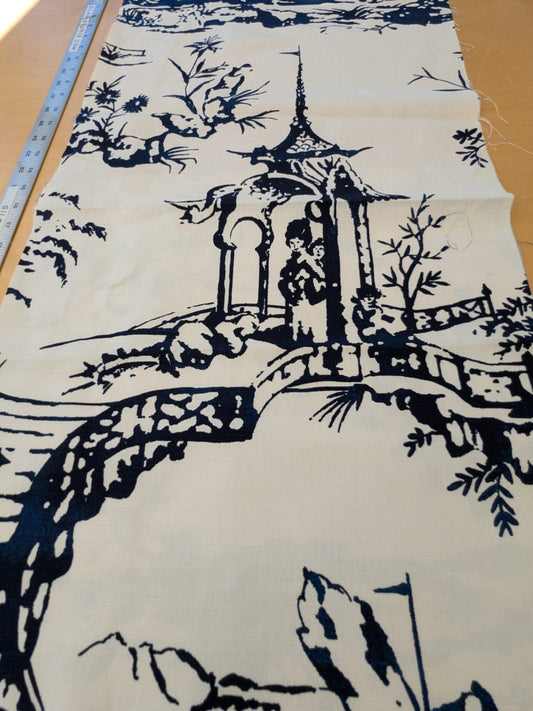 132 EV47 Square Scalamandre Summer Palace Porcelain Blue White Chinoiserie Scenic Toile MSRP USD 262/y 86"x 17"
