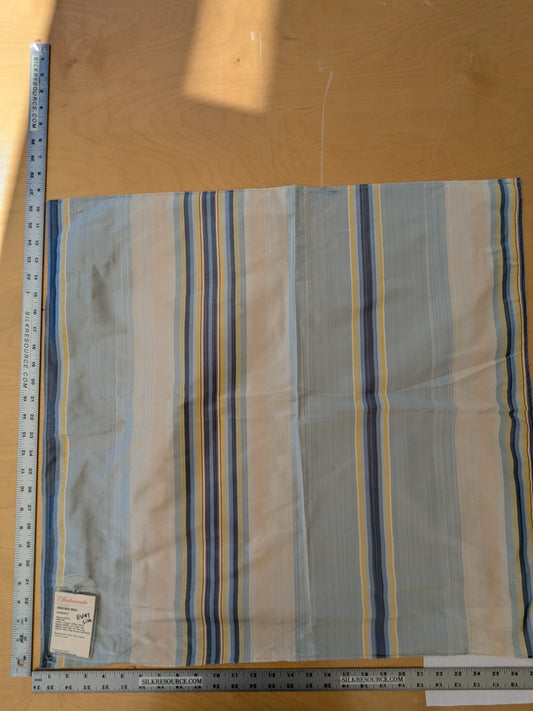 135 EV47 Square Silk Scalamandre Simbolo Stripe Taffeta Creams Yellow Blues MSRP USD 512/y