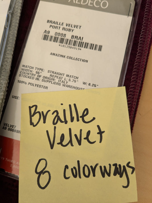 1 EV48 Square Scalamandre Aldeco Braille Velvet Solid Polyester Geometric Small Scale - 8 Pieces of Different Colorways