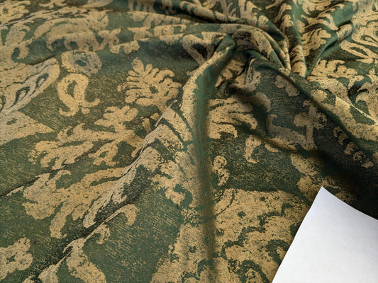 Chinoisery Flower in Vase Bronze Age 100% Silk Damask Emerald Deep Green Radiance! Highest Quality MSRP USD 400+/Yard