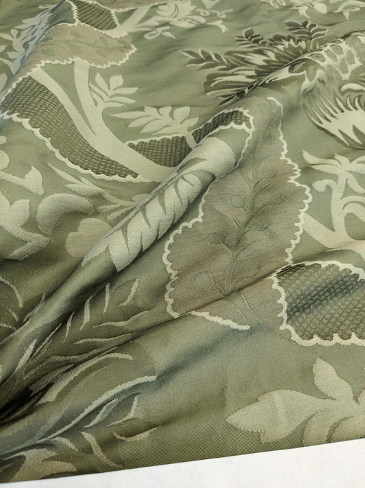 By Yard Palace Of Iris Renaissance Damask Silk Linen - Sage Mint Green
