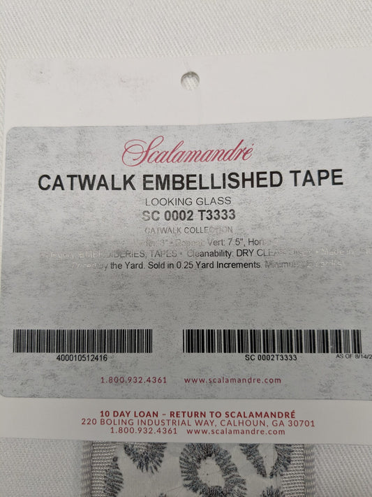 Special Order Scalamandre Catwalk Embellished Tape Looking Glass Light Gray White Animal Skin MSRP USD236/y