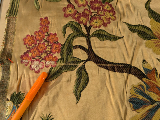 0.9y Scalamandre Frida Gold On Multi Vibrant Mexican Floral & Fruits Frida Kahlo Old World Weavers Flower Lampas MSRP USD 546/y Minor Defect