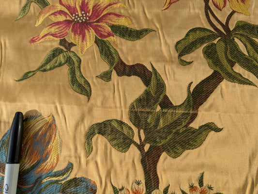 0.9y Scalamandre Frida Gold On Multi Vibrant Mexican Floral & Fruits Frida Kahlo Old World Weavers Flower Lampas MSRP USD 546/y Minor Defect