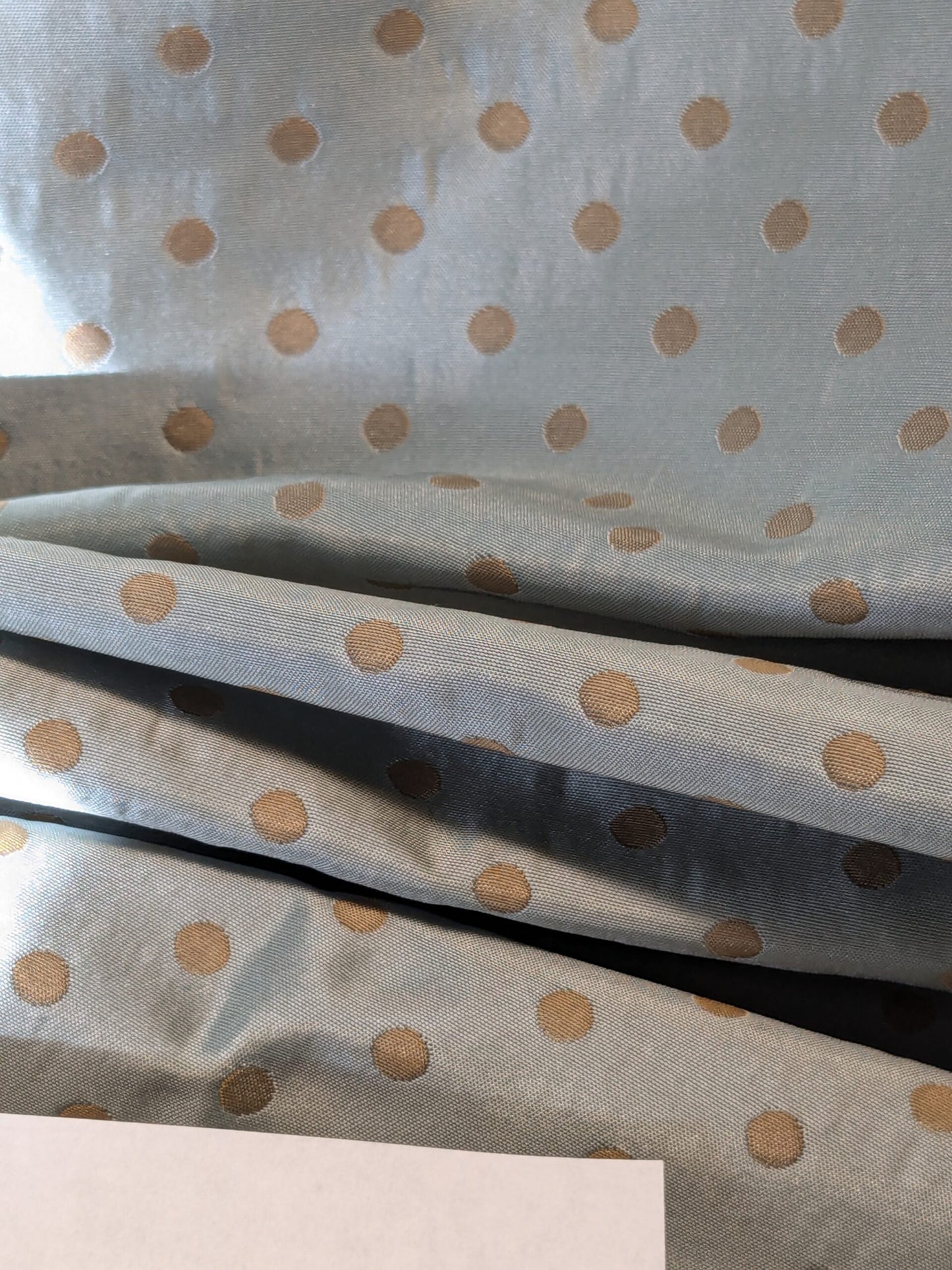 100% Silk Damask Jacquard Polka Dot "coin" French Blue Copper Gold Heavy Reversible