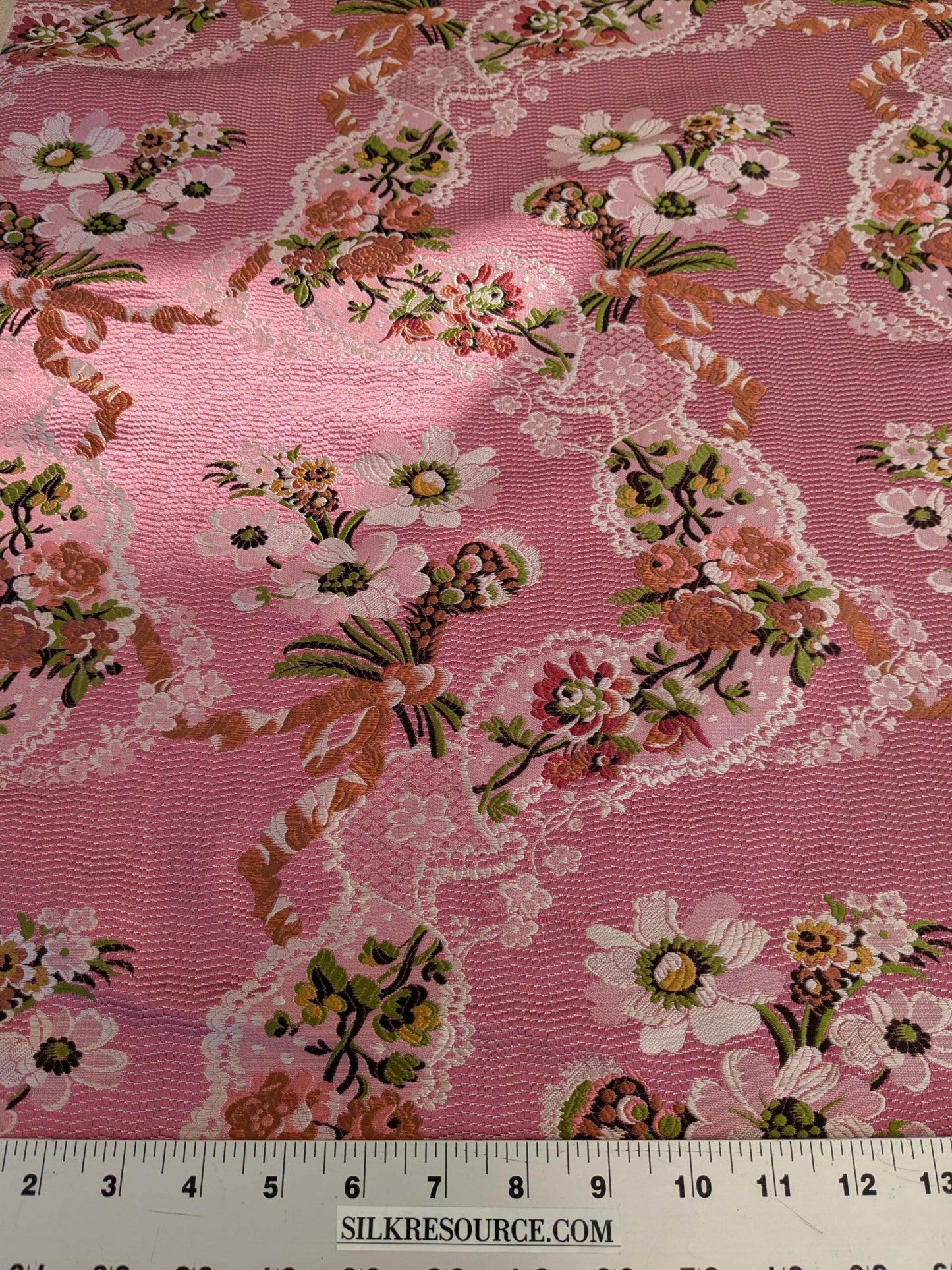 by yard Scalamandre Old World Weavers Avvoltoio Multi on Fuschia Historic Flora Pink Silk Lampas MSRP USD 1156/Y